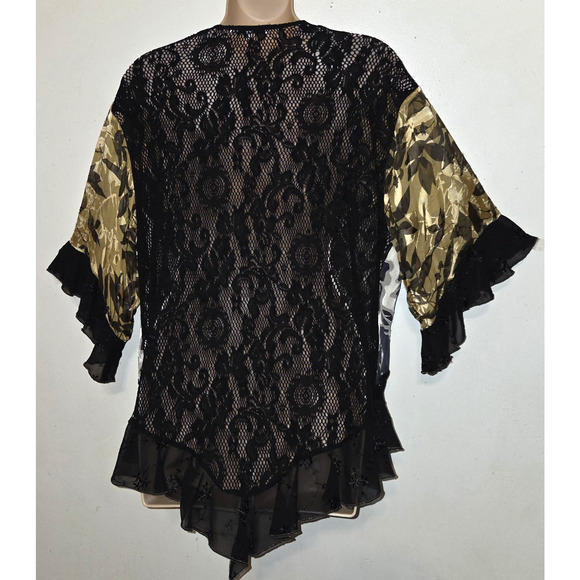Vintage Spencer Alexis Kimono Sz L Silk Blend Boho Whimsigoth Fairy Lace Ruffles - Picture 8 of 16